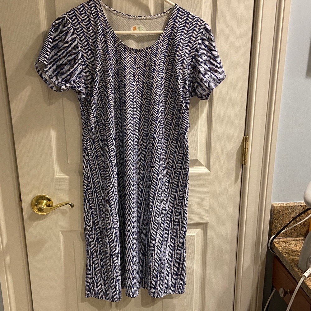 Spunkwear Navy and White Chevron Midi Dress